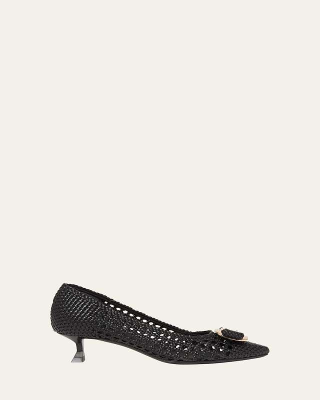 Zelma Woven Leather Buckle Pumps